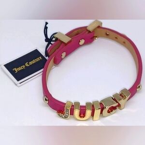 Juicy Couture Logo Leather Strap Bracelet Pink YJRUOBA2 New
